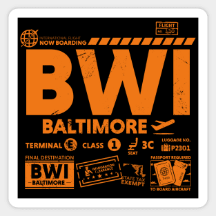 Vintage Baltimore BWI Airport Code Travel Day Retro Travel Tag Sticker